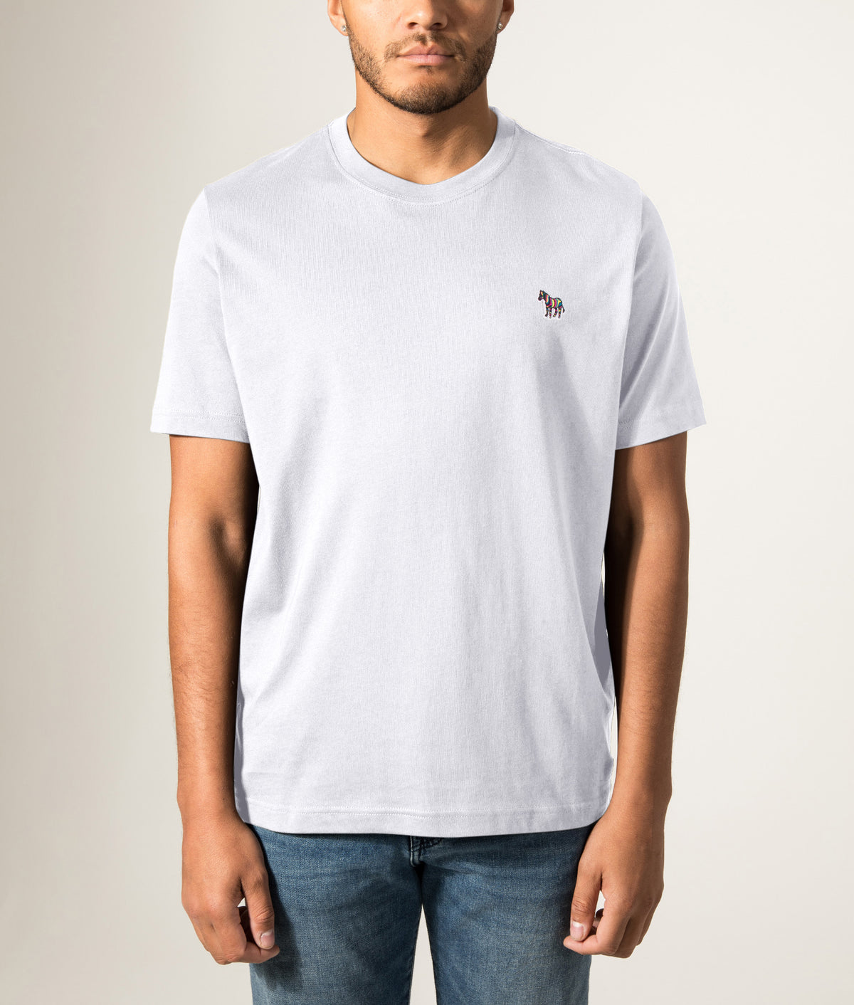 PS Paul Smith Zebra Logo T-Shirt in White at EQVVS Menswear. Front model shot.