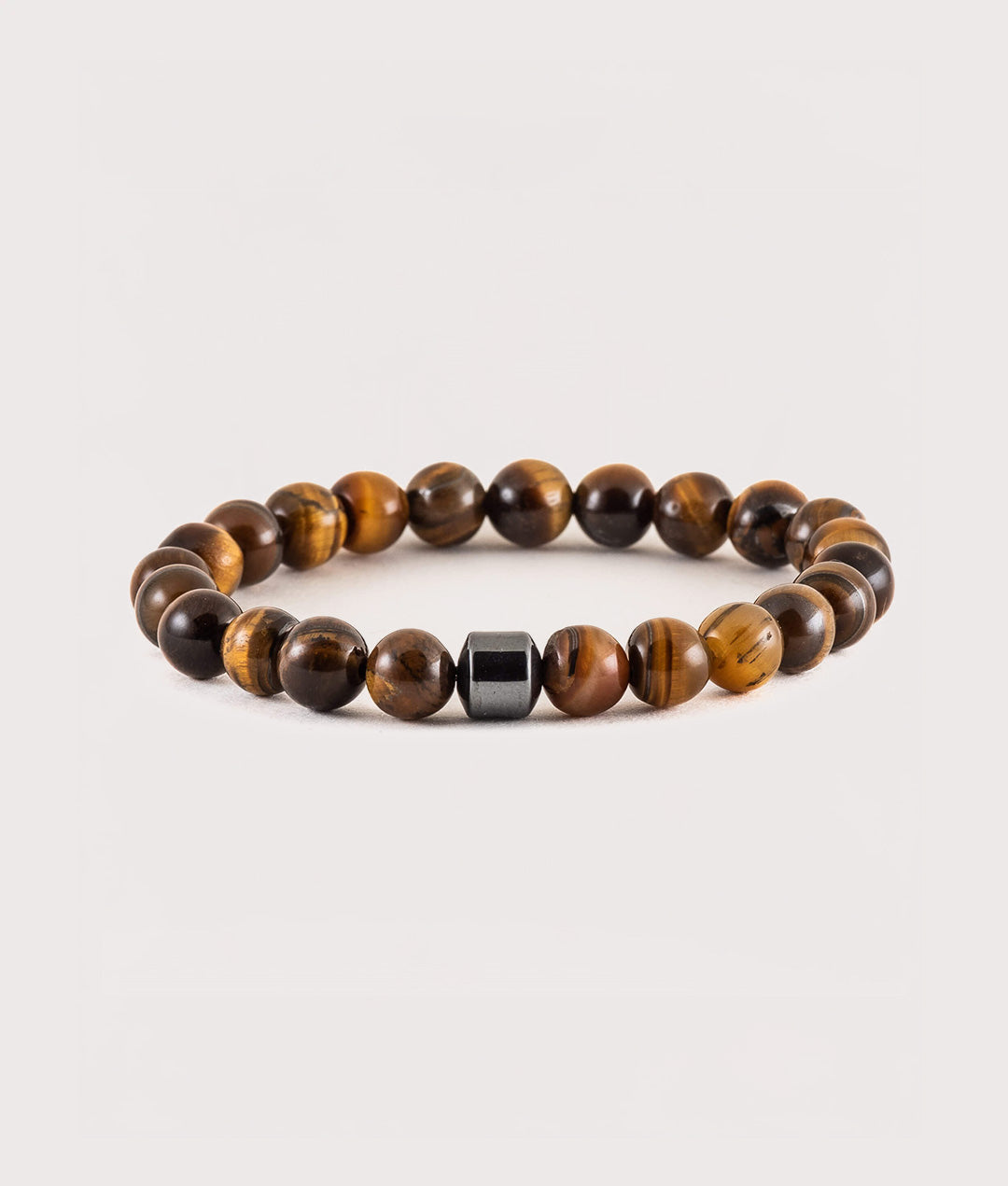 Mysterious Jeweller, Tigers Eye Beaded Stretch Bracelet, Eqvvs Menswear, front shot angle