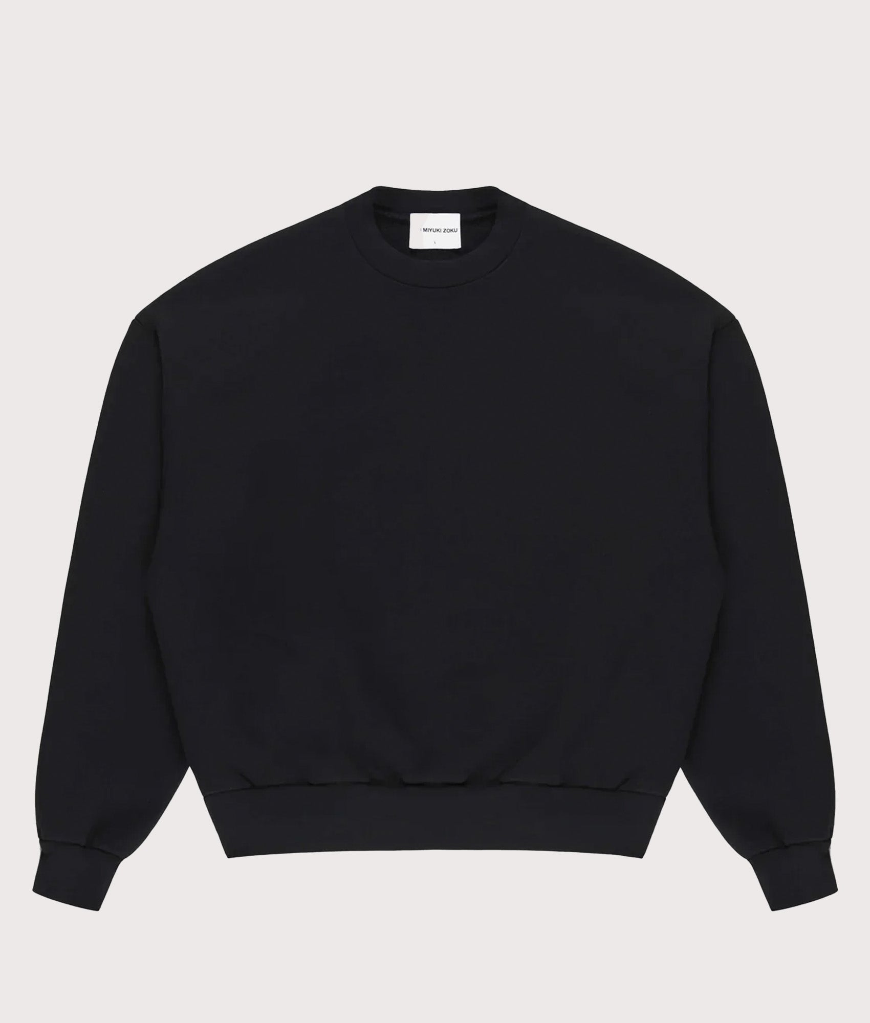 MKI Miyuki Zoku 800 GSM Superweight Crewneck Sweatshirt in Black at EQVVS. Front shot.