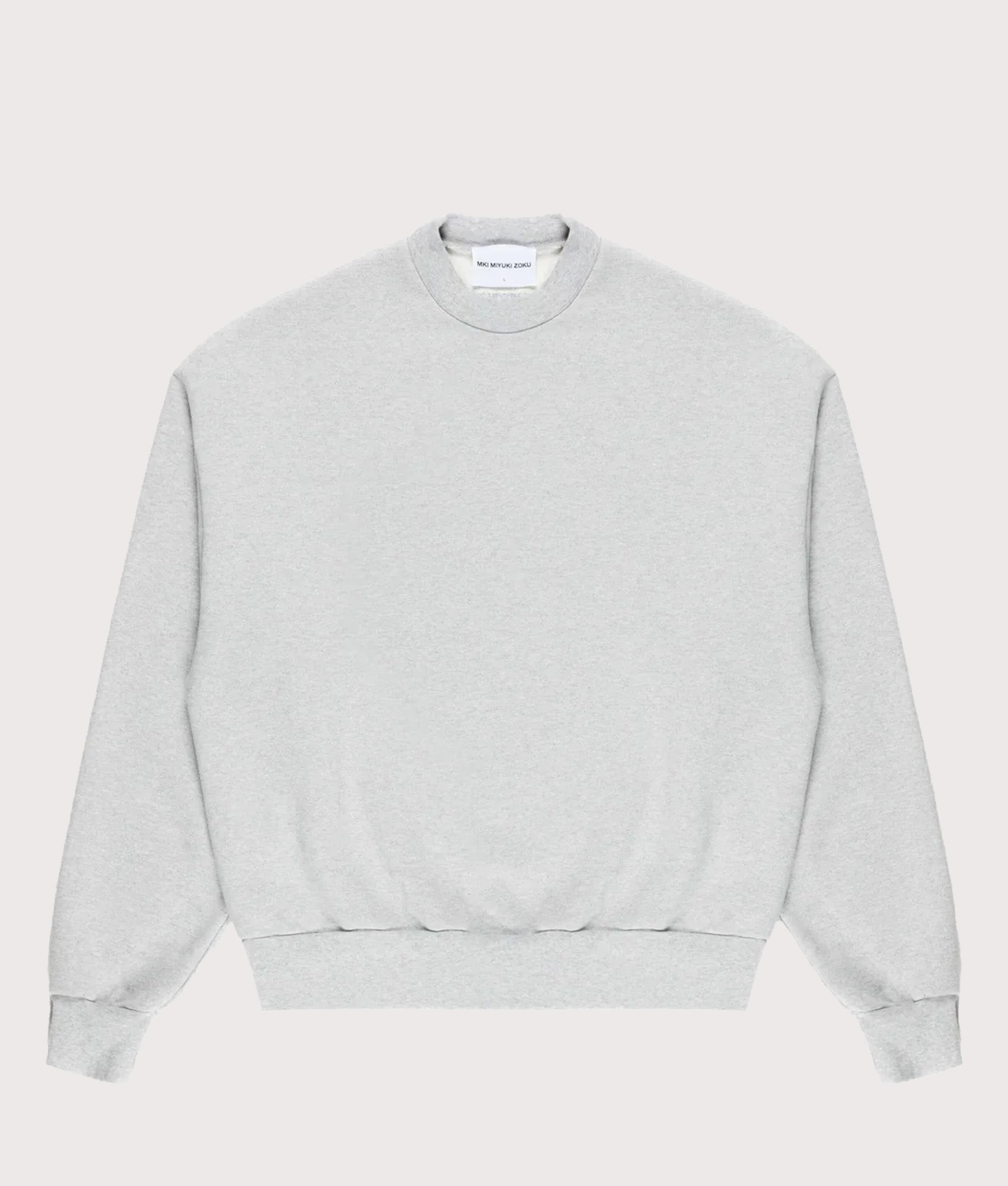 Oversized 800 GSM Superweight Sweatshirt in Grey by MKI MIYUKI ZOKU at EQVVS. Front shot.