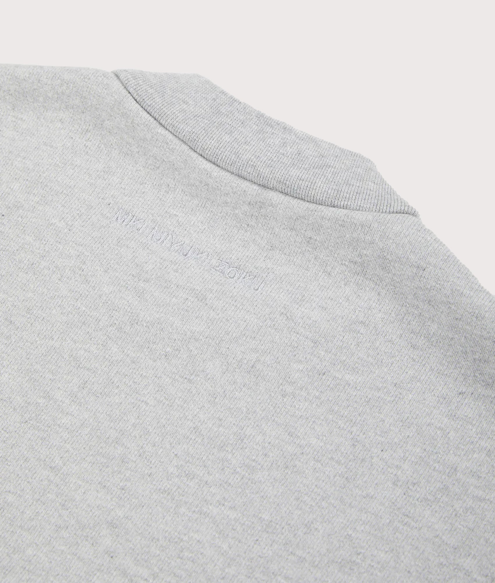 Oversized 800 GSM Superweight Sweatshirt in Grey by MKI MIYUKI ZOKU at EQVVS. Back detail shot.