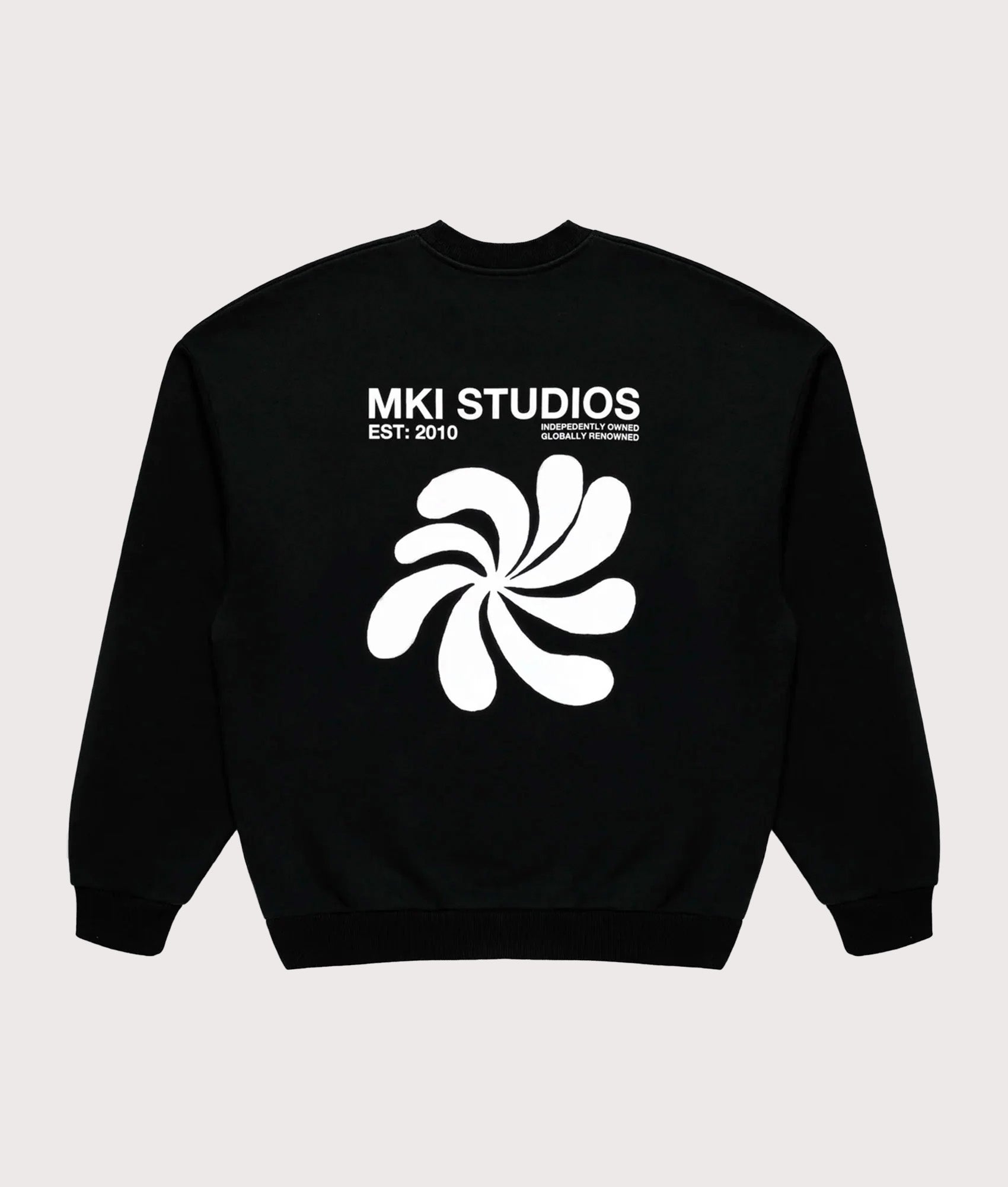 MKI MIYUKI ZOKU Oversized Abstract Crewneck Sweatshirt in Black at EQVVS Menswear. Back shot.