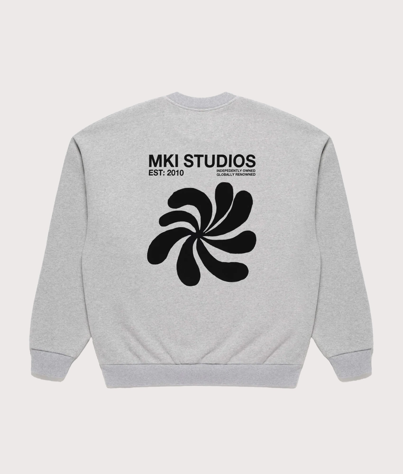 MKI MIYUKI ZOKU Oversized Abstract Crewneck Sweatshirt in Grey at EQVVS Menswear. Back shot.