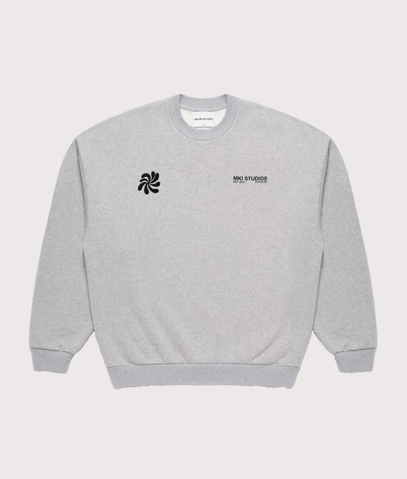 MKI MIYUKI ZOKU Oversized Abstract Crewneck Sweatshirt in Grey at EQVVS Menswear. Front shot.
