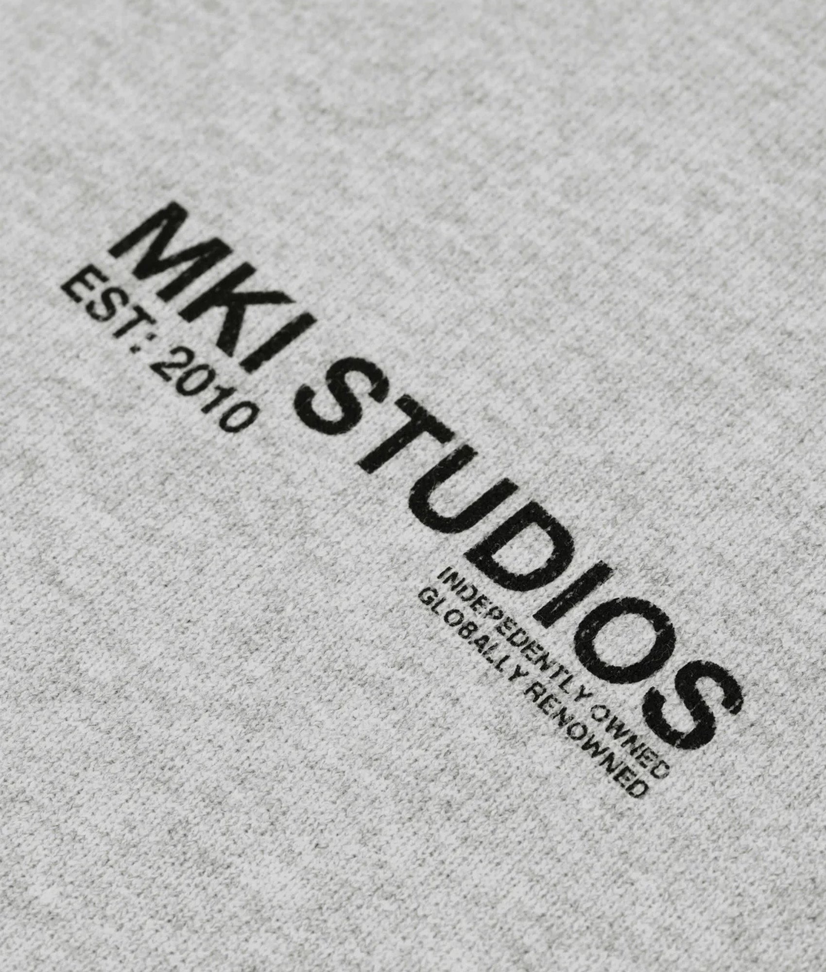 MKI MIYUKI ZOKU Oversized Abstract Crewneck Sweatshirt in Grey at EQVVS Menswear. Detail shot. 