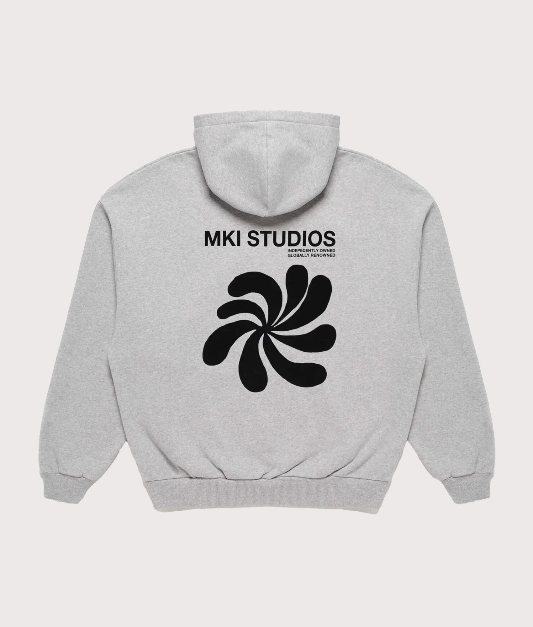 MKI MIYUKI ZOKU Oversized Abstract Hoodie in Grey at EQVVS Menswear. Back shot.