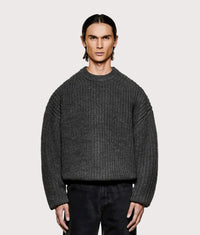 Oversized Chunky Rib Knit Crewneck Jumper: Charcoal Melange 
