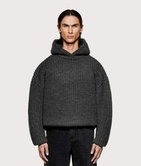 Oversized Chunky Rib Knit Hoodie: Charcoal Melange 
