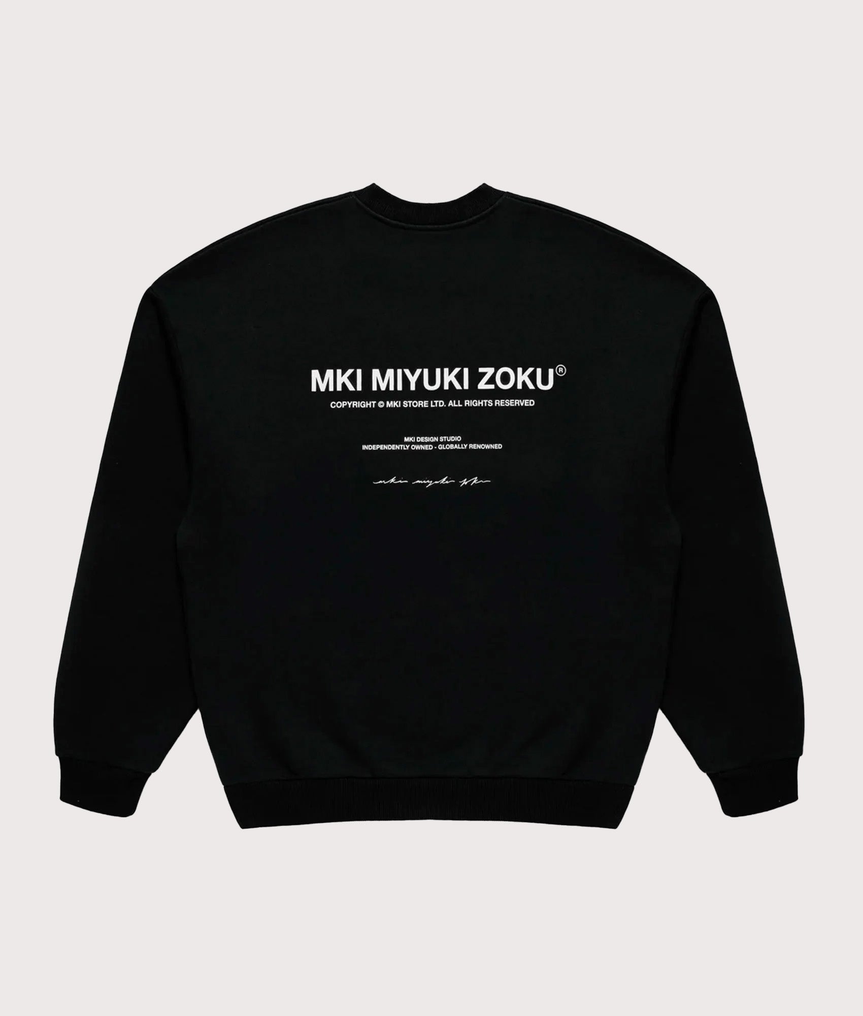 MKI MIYUKI ZOKU Oversized studio sweatshirt in Black at EQVVS Menswear. Back shot.