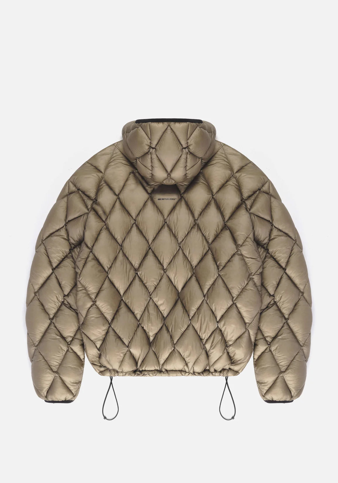 MKI Diamond Quilted Bubble Jacket. Khaki.  Flat shot. 