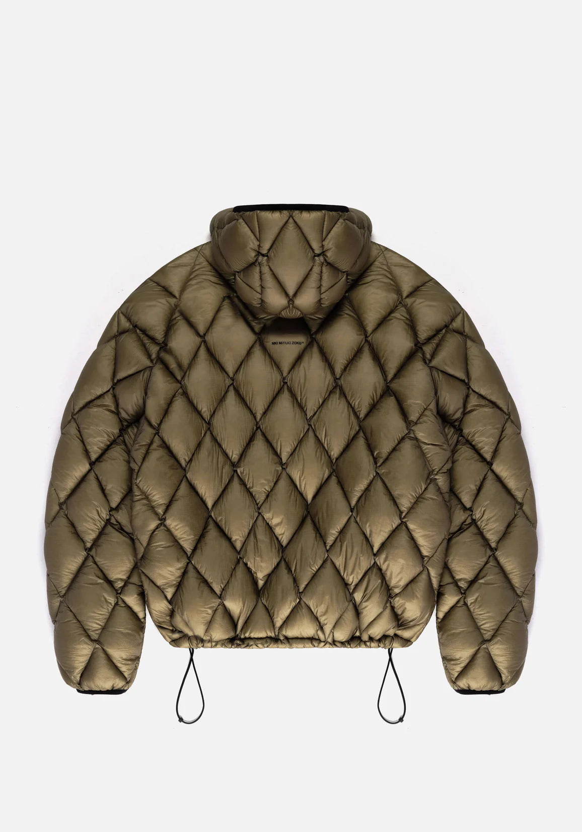Green Moss MKI Miyuki Zoku Diamond BUbble Jacket. Flat shot. 