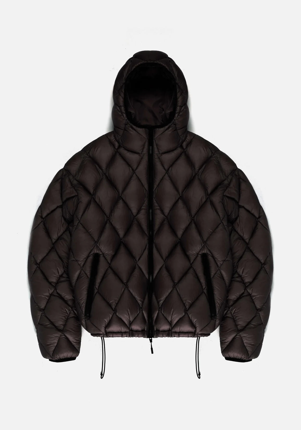 Diamond Bubble Jacket in black by MKI Miyuki Zoku. Flat shot. 