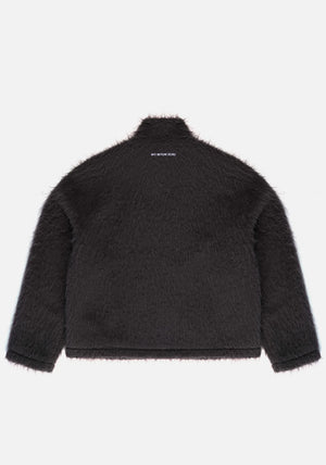 Faux Alpaca Track Jacket in Charcoal. MKI Miyuki Zoku. Flat shot. 