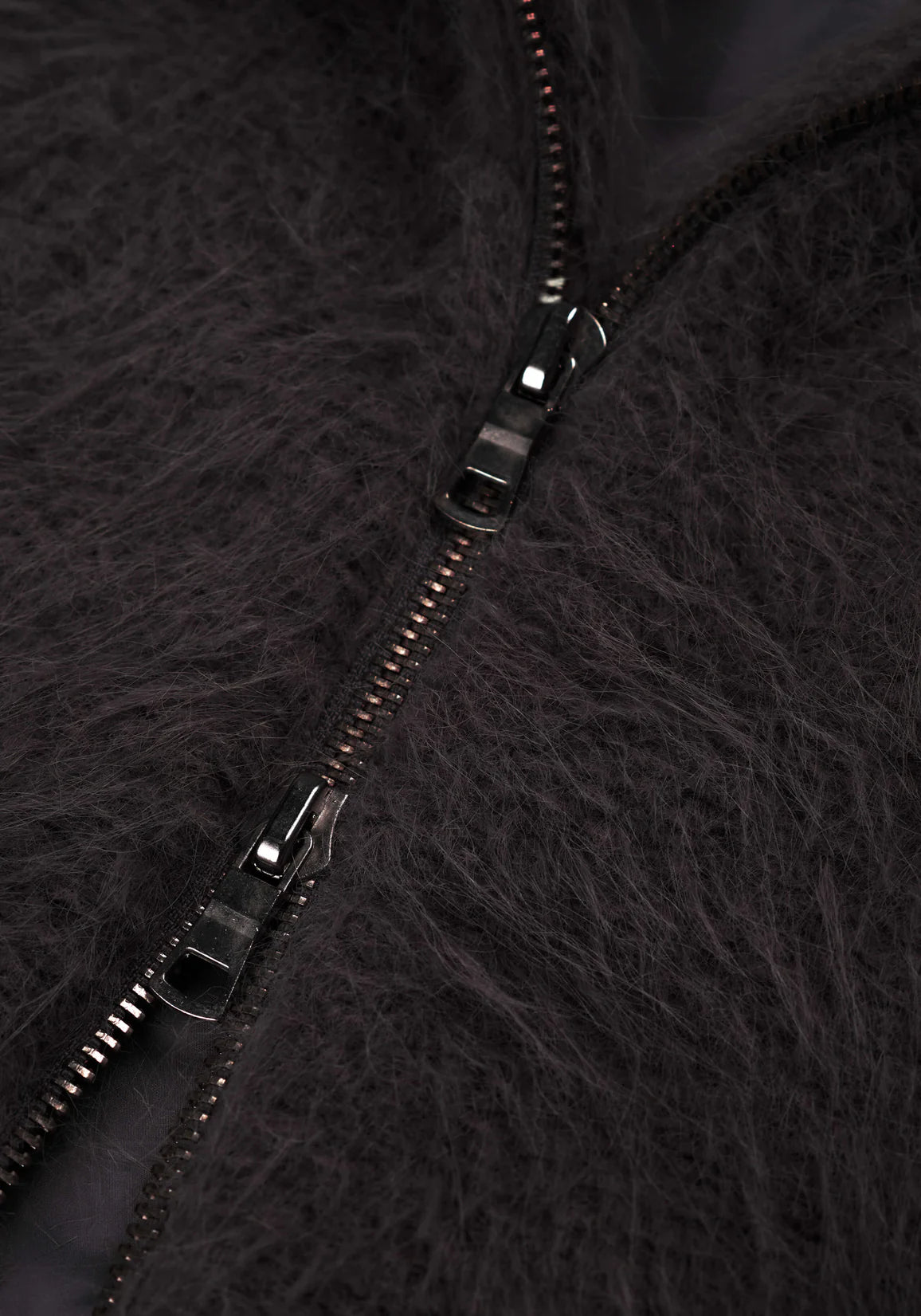 Faux Alpaca Track Jacket in Charcoal. MKI Miyuki Zoku.  Detail shot. 