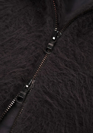Faux Alpaca Track Jacket in Charcoal. MKI Miyuki Zoku.  Detail shot. 
