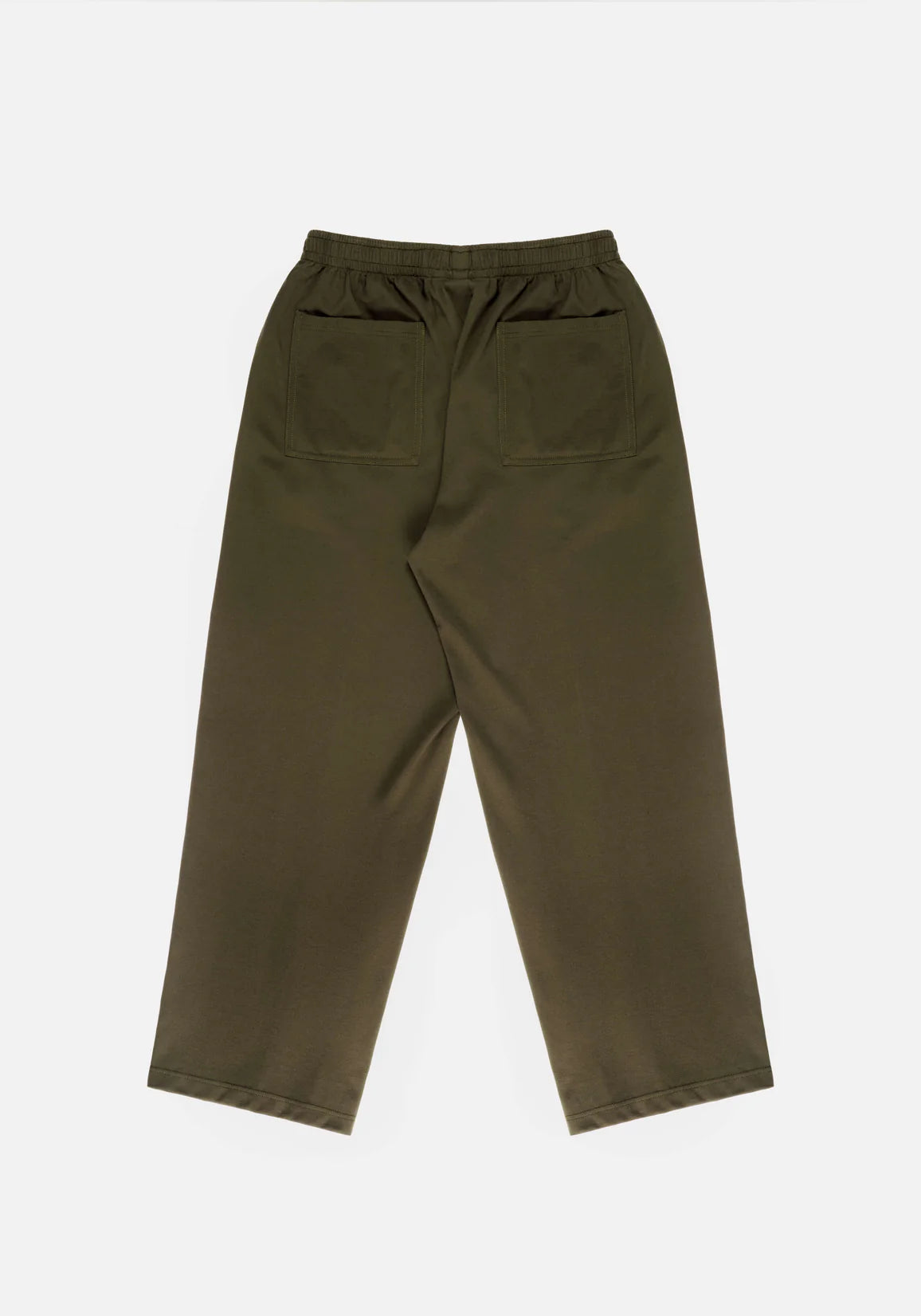 MKI Miyuki Zoku Olive Wide Fit Track Pants.  Flat shot. 