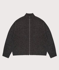 Oversized Fit Mohair Blend Knit Track Jacket: Charcoal 