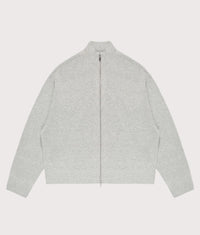 Oversized Fit Mohair Blend Knit Track Jacket: Light Grey 