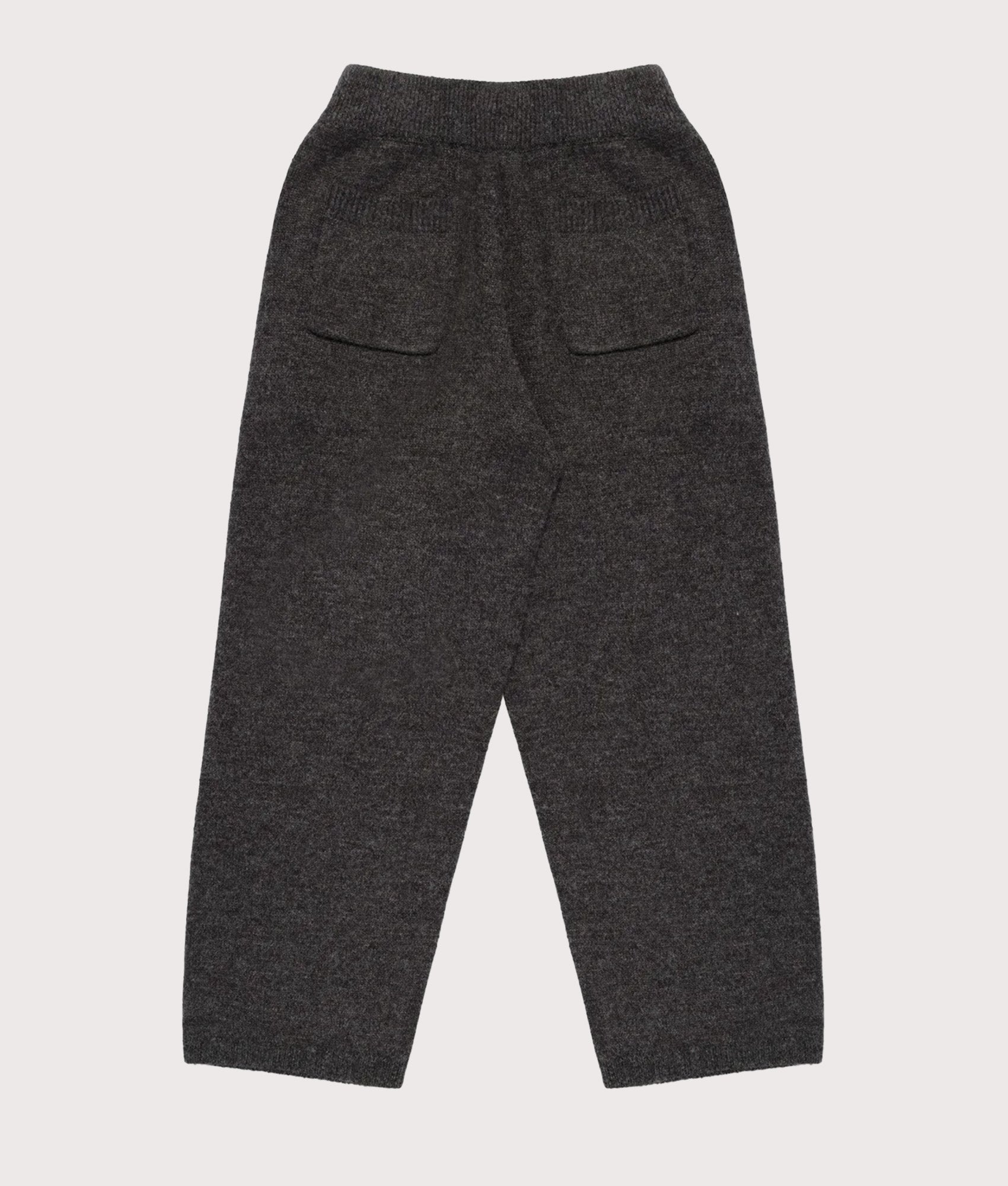MKI MIYUKI ZOKU Relaxed Fit Mohair Blend Knit Wide Leg Joggers in Charcoal at EQVVS Menswear. Back shot.