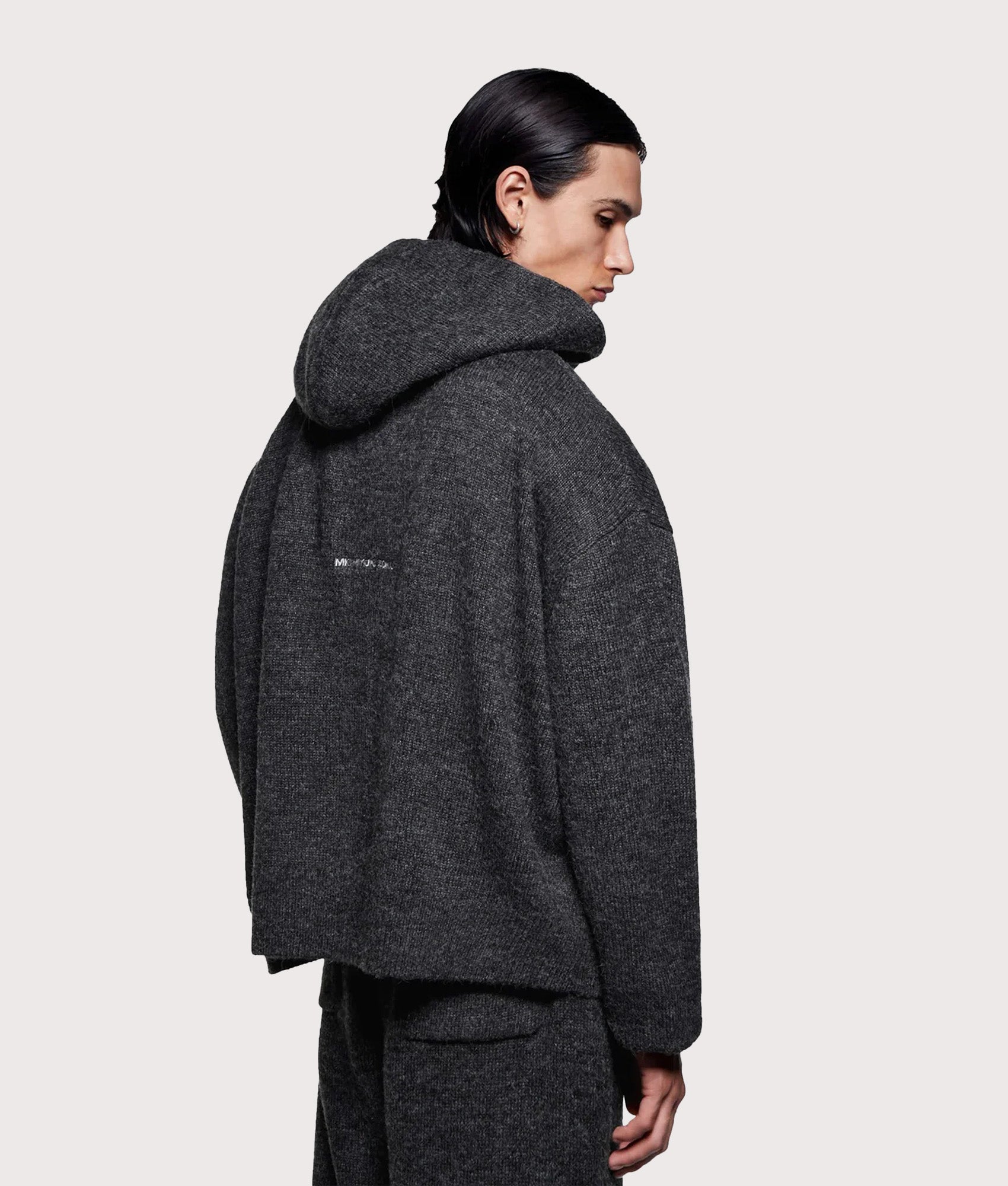 Mohair Knit Zip Through Hoodie in Charcoal | MKI MIYUKI ZOKU | EQVVS