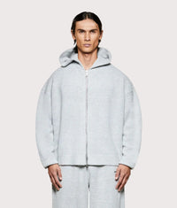 Mohair Blend Knit Zip Through Hoodie: Light Grey 