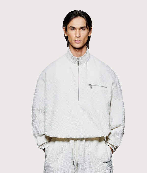 Seersucker Quarter Zip Sweatshirt in Bone | MKI MIYUKI ZOKU | EQVVS