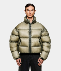 Translucent Funnel Neck Bubble Jacket: Sage 