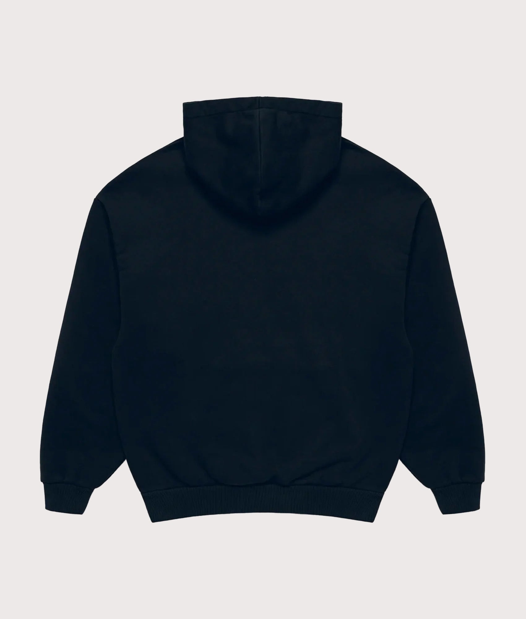 MKI MIYUKI ZOKU Oversized Uniform Hoodie in Navy at EQVVS Menswear. Back shot.