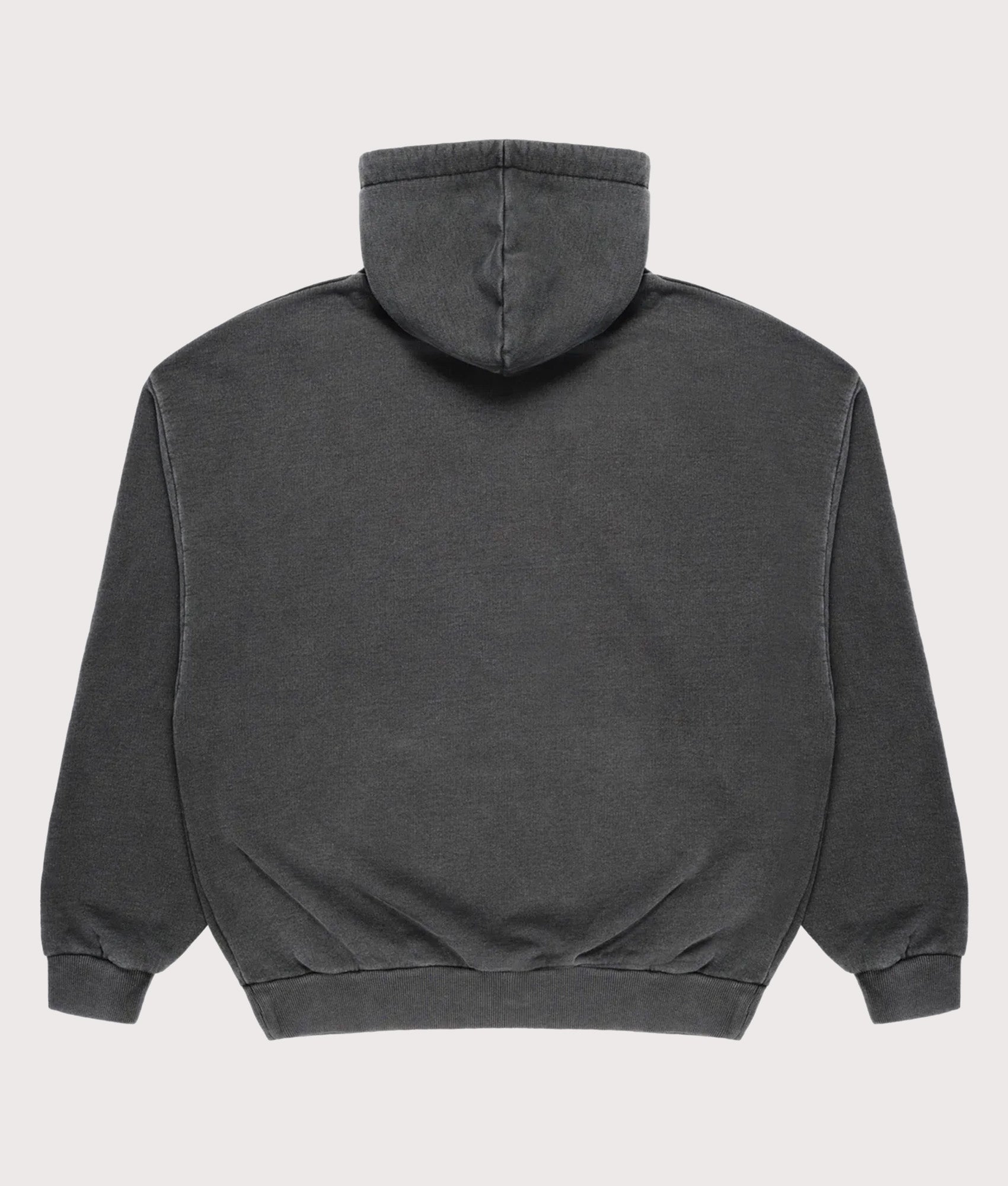 MKI Miyuki Zoku Oversized Uniform Hoodie in Pigment Black at EQVVS Menswear. Back shot.