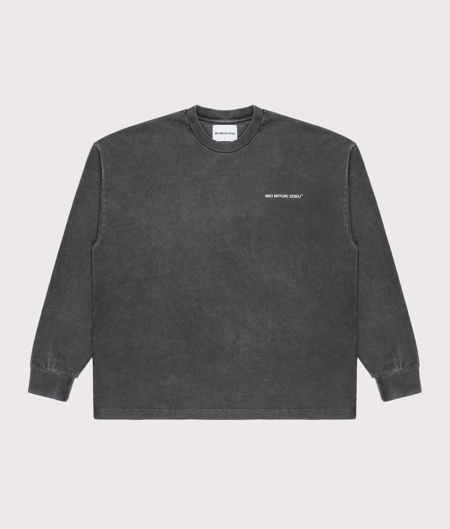 MKI Miyuki Zoku Long Sleeve Uniform T-Shirt in Pigment Black at EQVVS Menswear. Front shot.