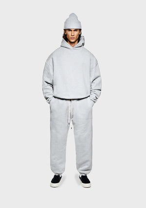 MKI MIYUKI ZOKU 800 GSM Superweight Hoodie in Grey at EQVVS. Front Model Shot. 