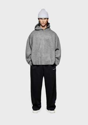 MKI MIYUKI ZOKU Mohair Blend Knit Hoodie in Brown Marl at EQVVS Menswear.Front Model Shot. 