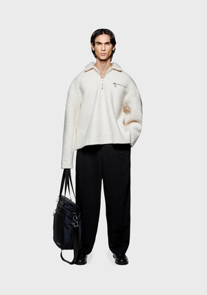 Oversized Boucle Quarter Zip Overshirt in Off White | MKI Oversized Boucle Quarter Zip Overshirt in Off White | MKI