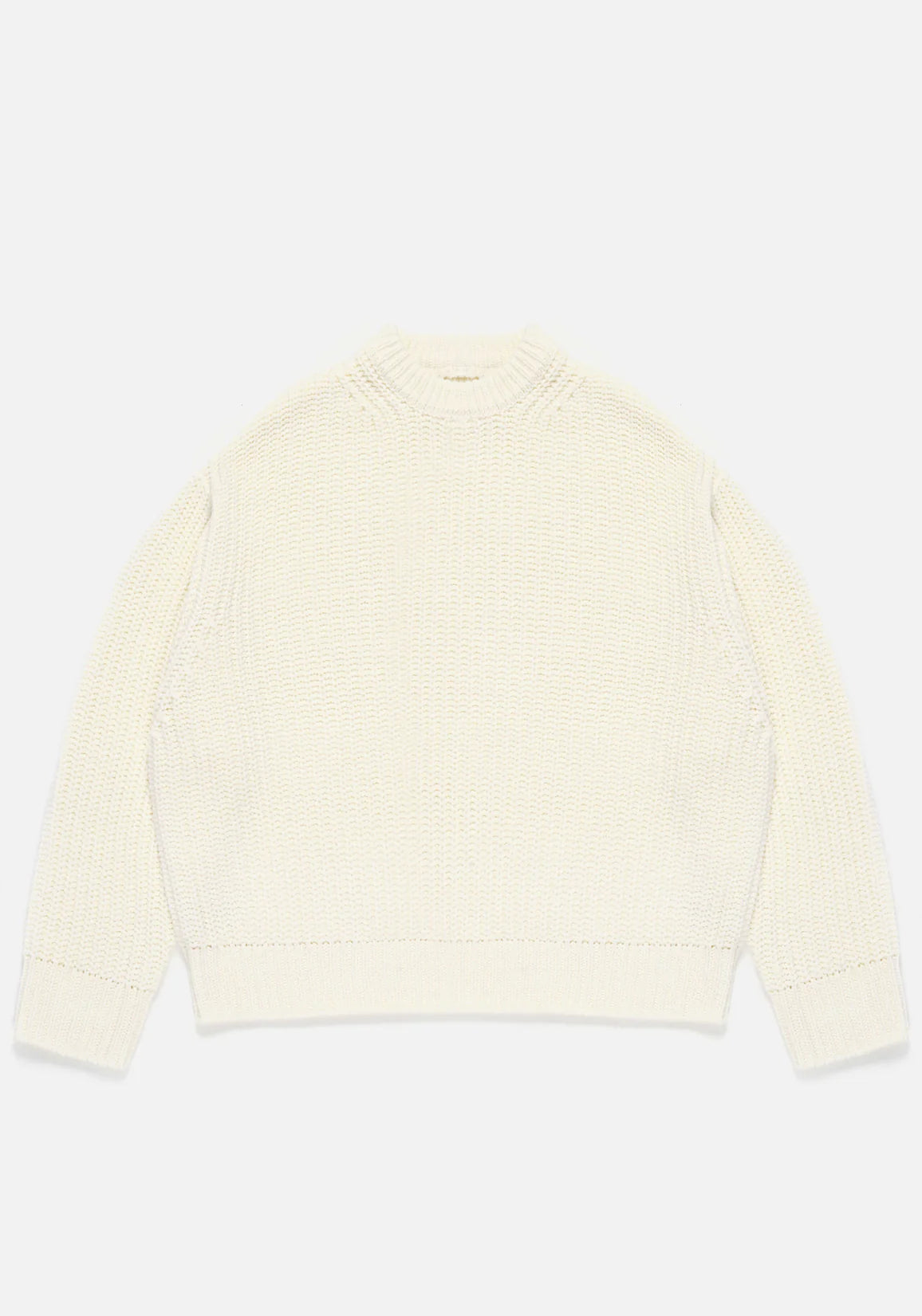MKI Miyuki Zoku Chunky Rib Knit Crewneck Jumper in Off White. Front Shot.