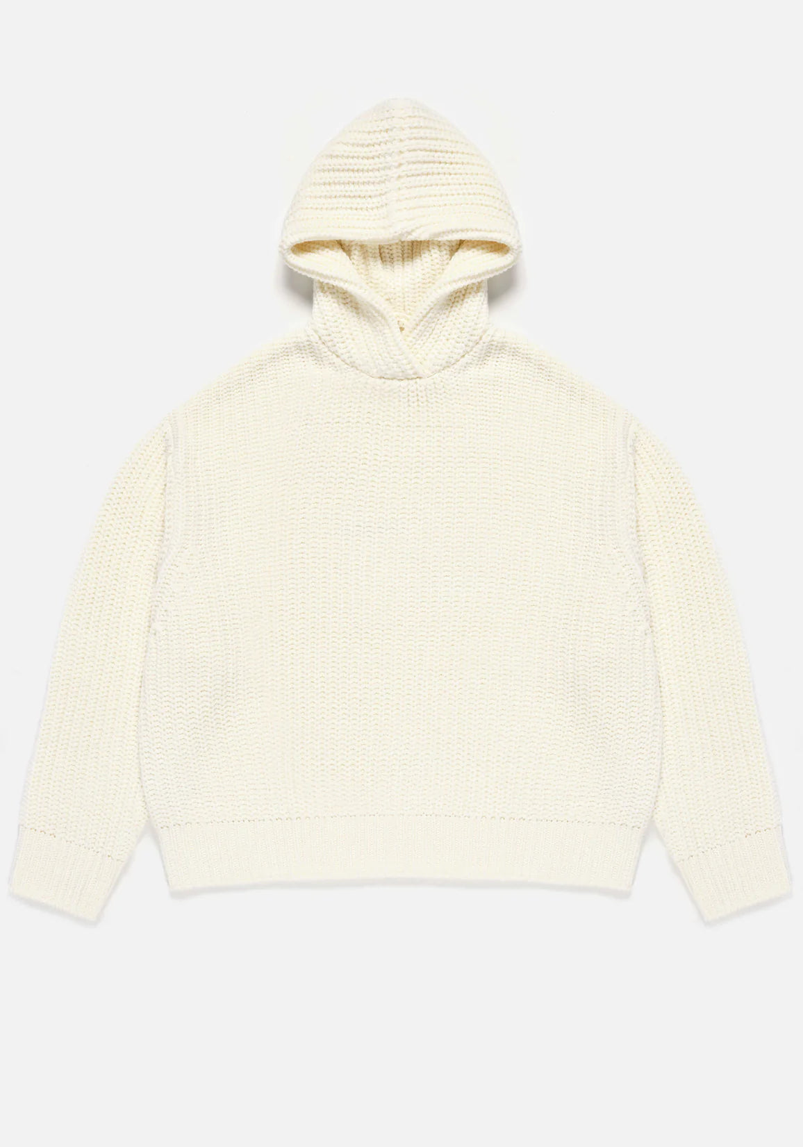 MKI Miyuki Zoku Chunky Rib Knit Hoodie in Off White. at EQVVS Front Shot.