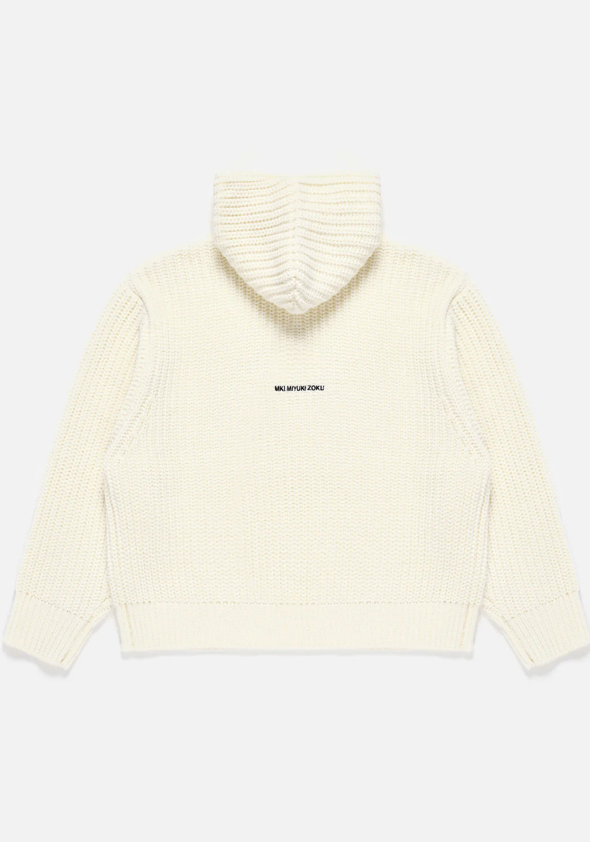 MKI Miyuki Zoku Chunky Rib Knit Hoodie in Off White. at EQVVS Back Shot.