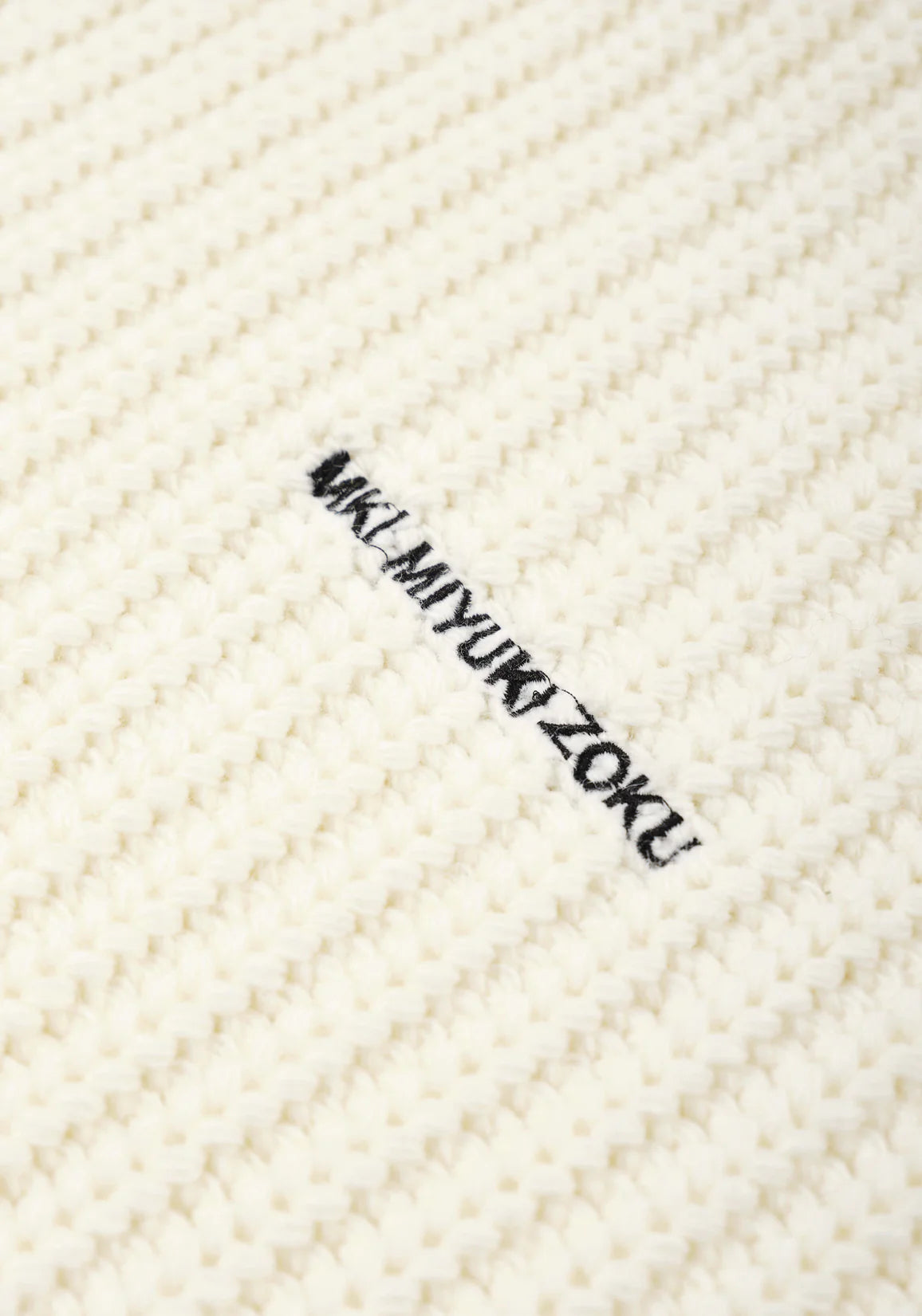 MKI Miyuki Zoku Chunky Rib Knit Hoodie in Off White. at EQVVS Detail Shot.