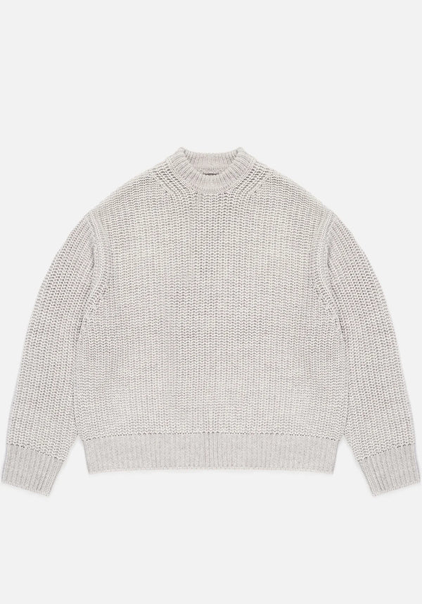 Chunky Rib Knit Crewneck Jumper in Grey | MKI Miyuki Zoku | EQVVS