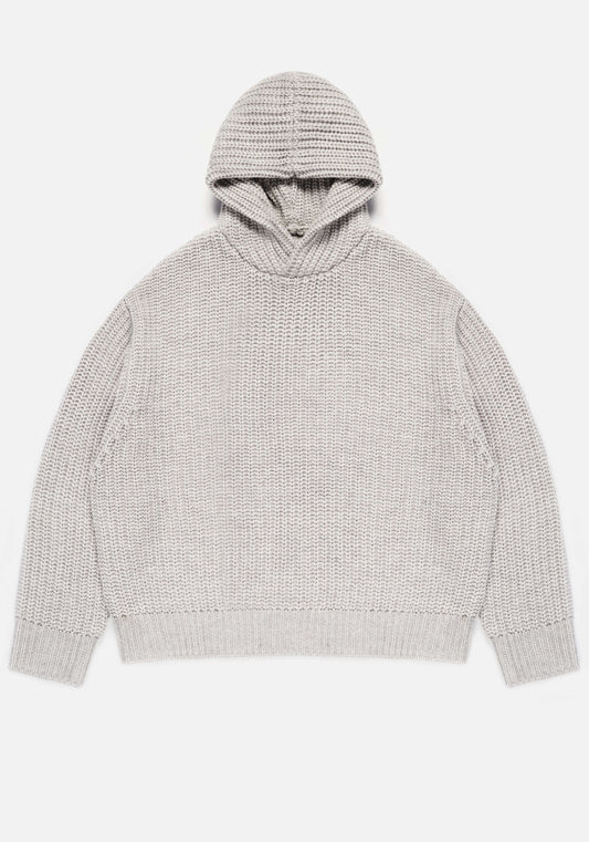 MKI Miyuki Zoku Chunky Rib Knit Hoodie in Grey. at EQVVS Front Shot.