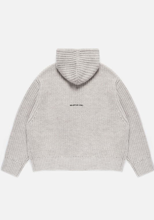 MKI Miyuki Zoku Chunky Rib Knit Hoodie in Grey. at EQVVS Back Shot.