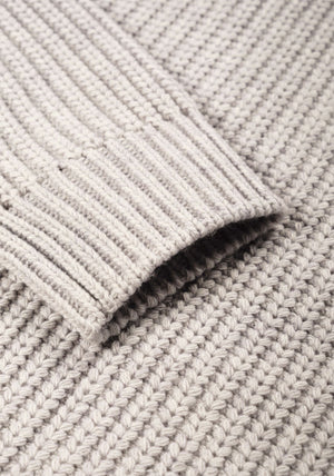 MKI Miyuki Zoku Chunky Rib Knit Hoodie in Grey at EQVVS Cuff Shot.