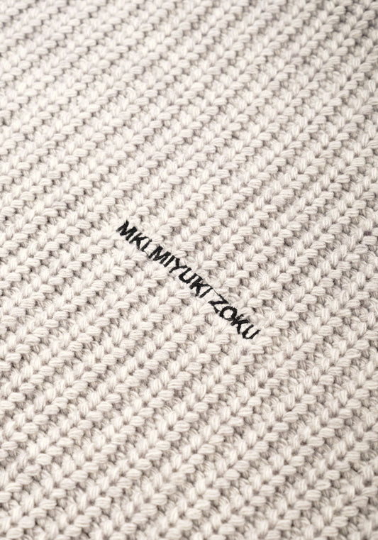 MKI Miyuki Zoku Chunky Rib Knit Hoodie in Grey. at EQVVS Detail Shot.
