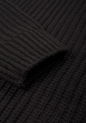 MKI Miyuki Zoku Chunky Rib Knit Crewneck Jumper in Black. Cuff Shot.