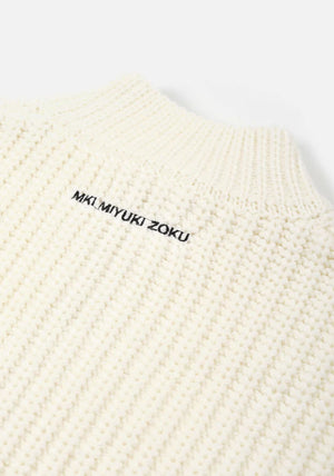 MKI Miyuki Zoku Chunky Rib Knit Track Jacket in Off White at EQVVS. Flat Detail Shot.