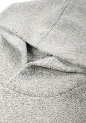 MKI MIYUKI ZOKU Mohair Blend Knit Hoodie in Light Grey at EQVVS Menswear. Detail Shot.