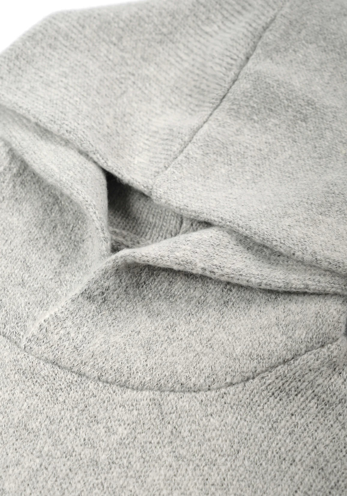 MKI MIYUKI ZOKU Mohair Blend Knit Hoodie in Light Grey at EQVVS Menswear. Detail Shot.