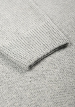 MKI MIYUKI ZOKU Mohair Blend Knit Hoodie in Light Grey at EQVVS Menswear. Detail Shot.