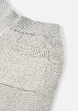 Mohair Blend Knit Wide Leg Joggers in Light Grey by MKI MIYUKI ZOKU at EQVVS . Back Detail Shot. 