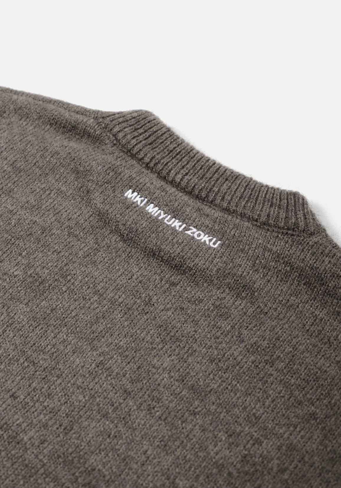 MKI Miyuki Zoku Mohair Blend Jumper Detail shot. Brown Marl. 