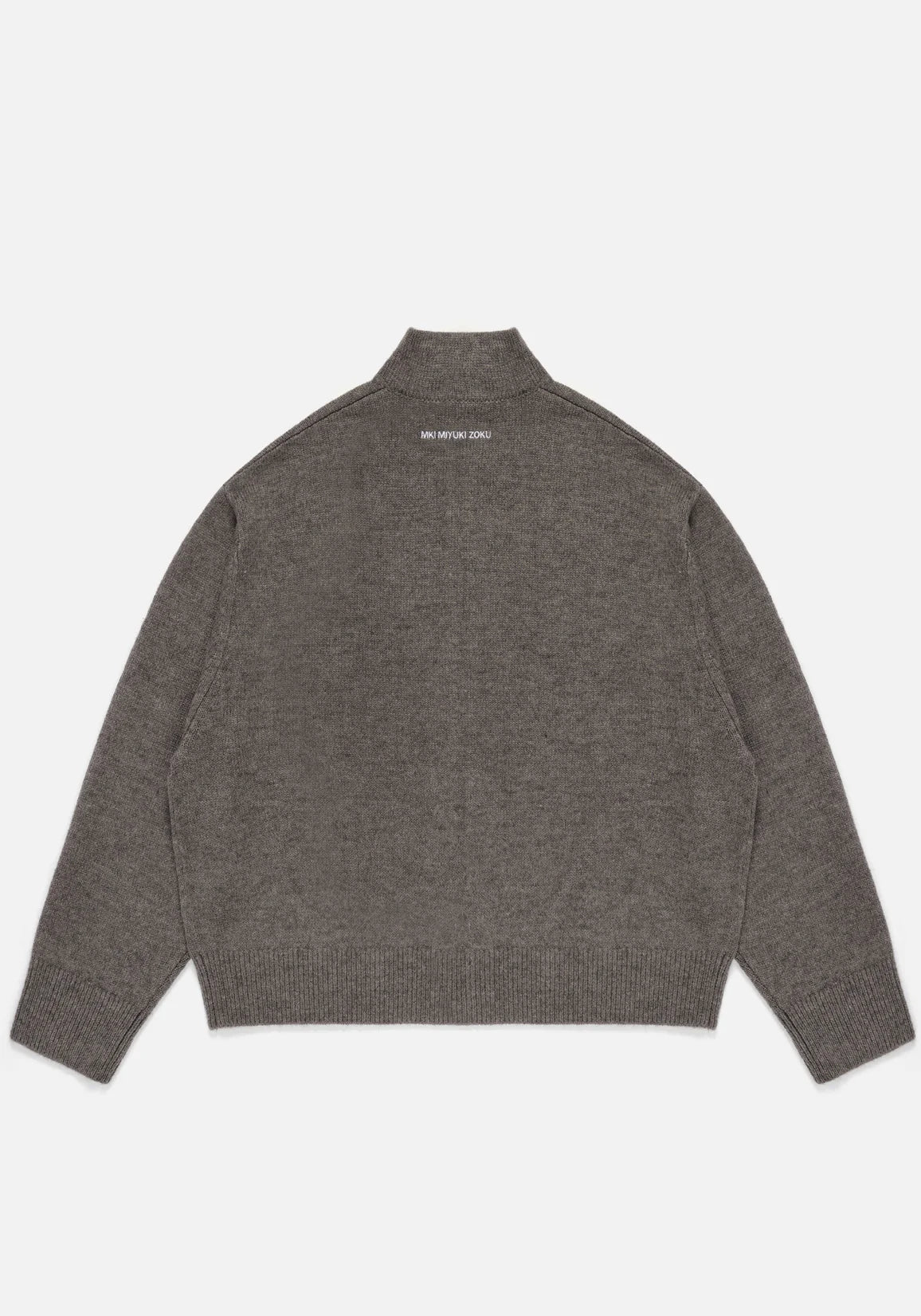 MKI MIYUKI ZOKU Mohair Blend Knit Track Jacket in Brown Marl at EQVVS Menswear. Flat Back Shot. 